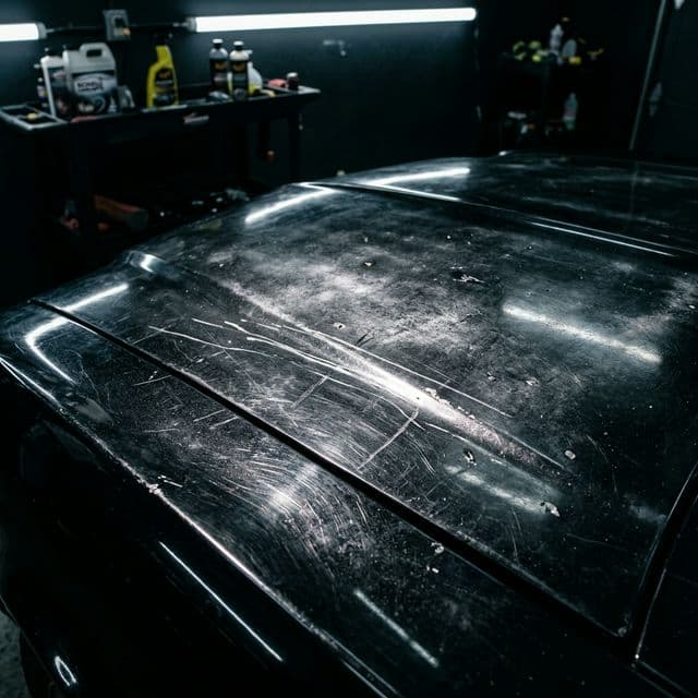 Scratched car paint before PPF application